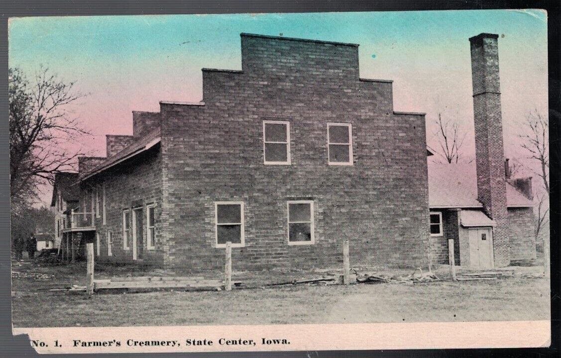 ANTIQUE 1913 NO. 1 FARMERS CREAMERY BUILDING STATE CENTER IOWA POSTCARD