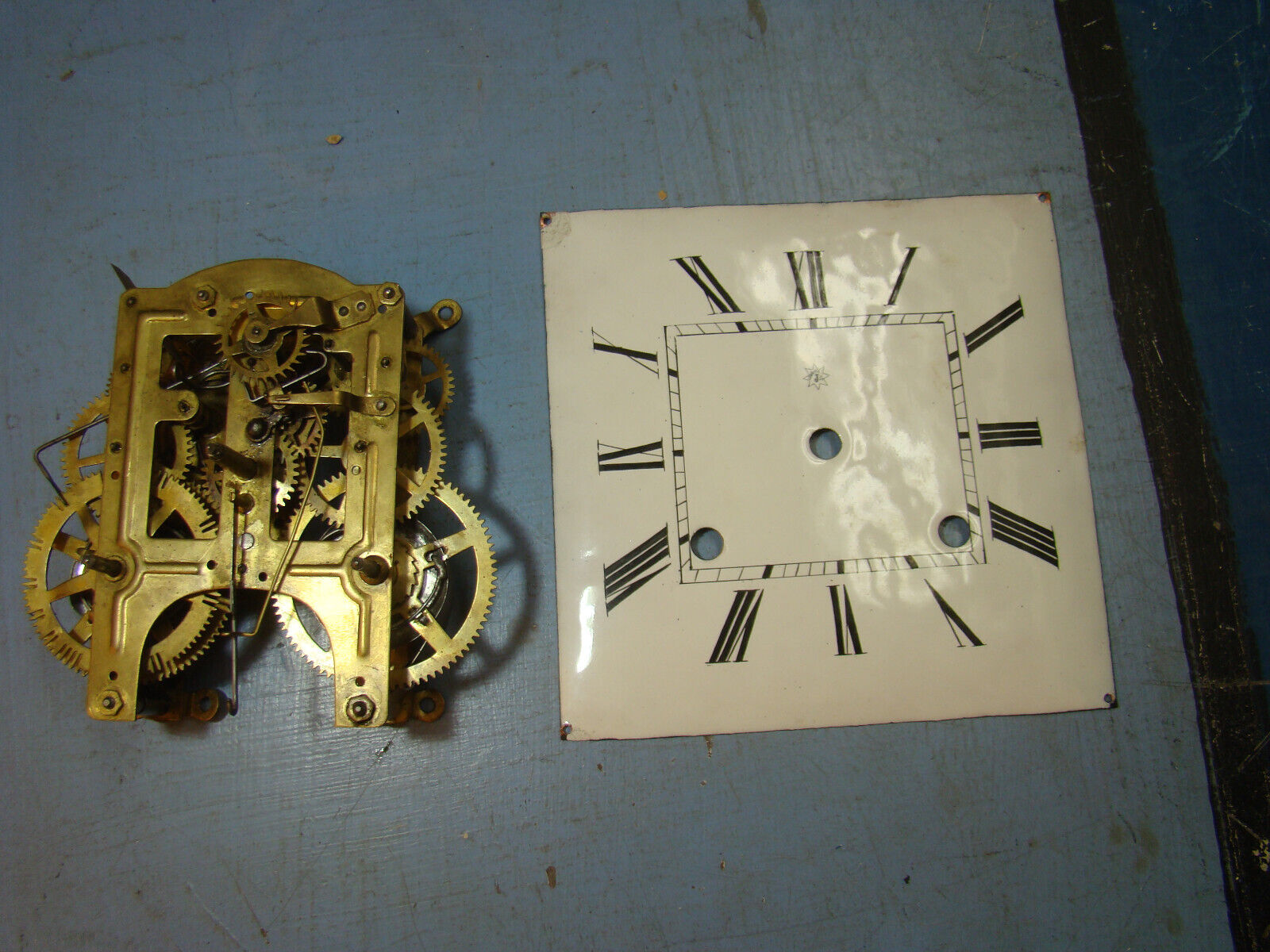 Antique Junghans Rare Square Porcelain Clock Face and Movement Parts
