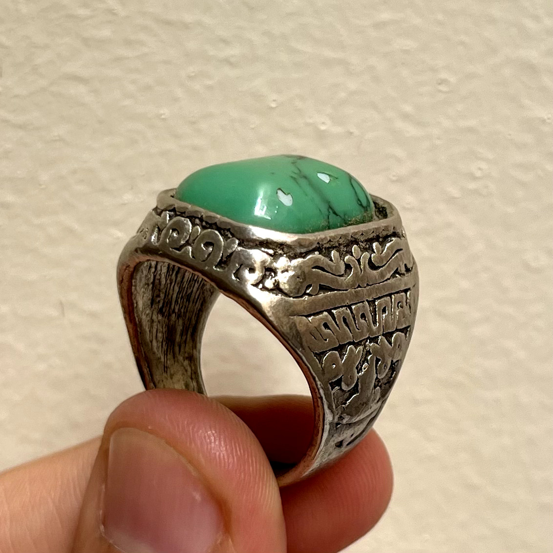 RARE EXTREMELY ANCIENT VIKING RING SILVER RING GREEN STONE ARTIFACT ...