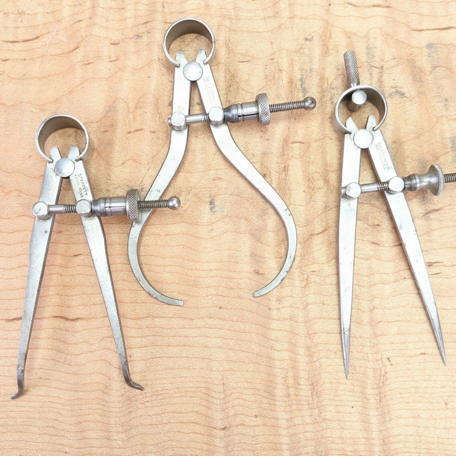 Starrett Antique Calipers Dividers 2x w/Split Nut 1905 PatDate