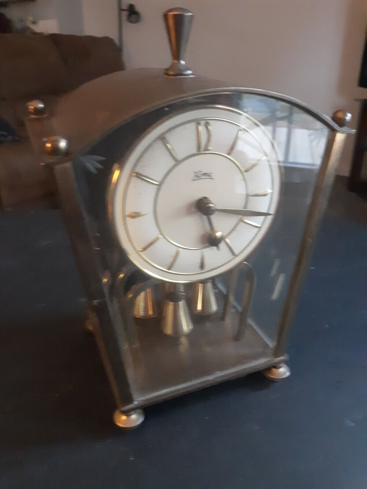 German KOMA Anniversary Clock Brass Etched Glass For Parts or Repair