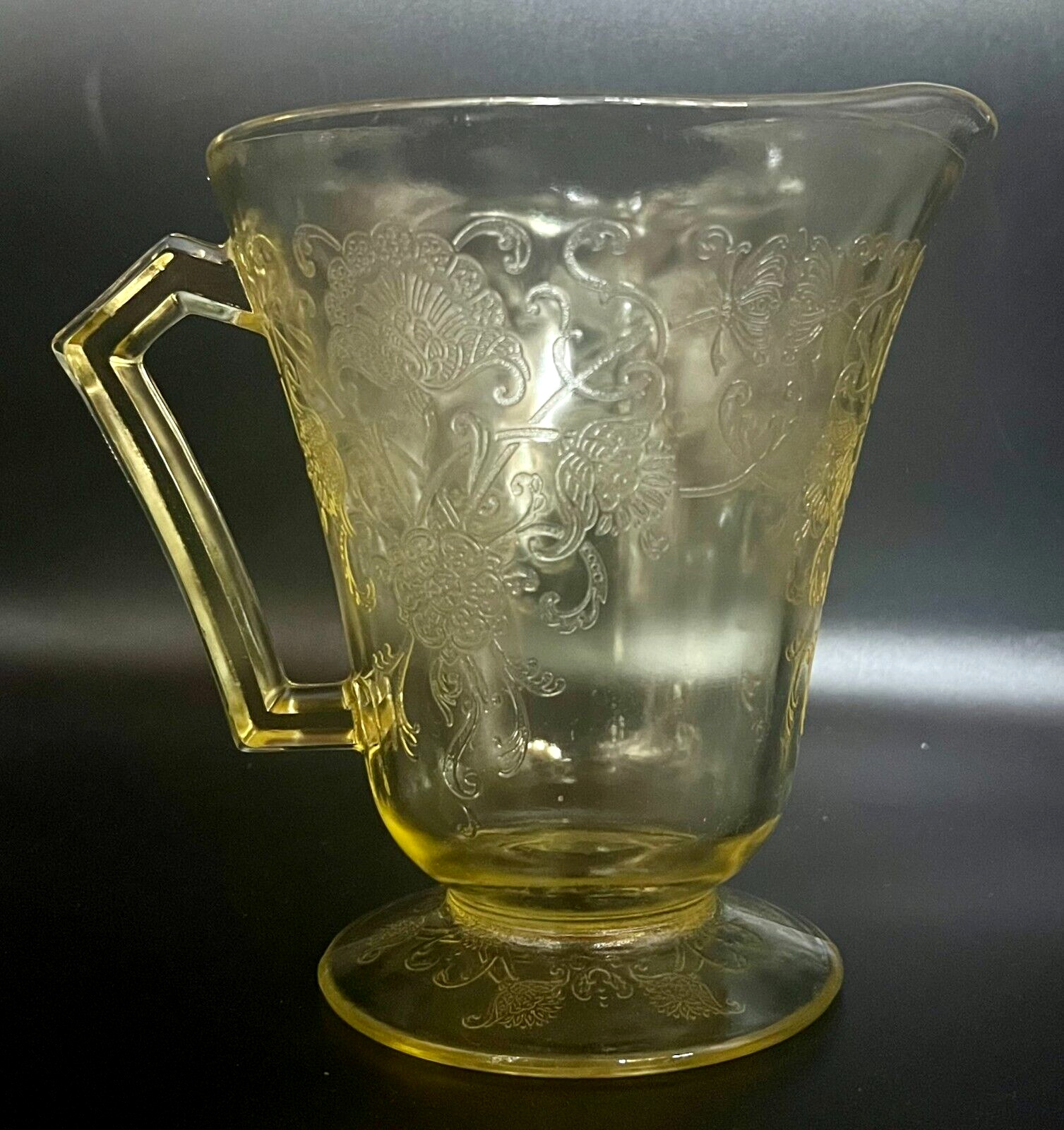 Hazel Atlas Florentine Poppy Yellow Depression Glass Etched Pitcher