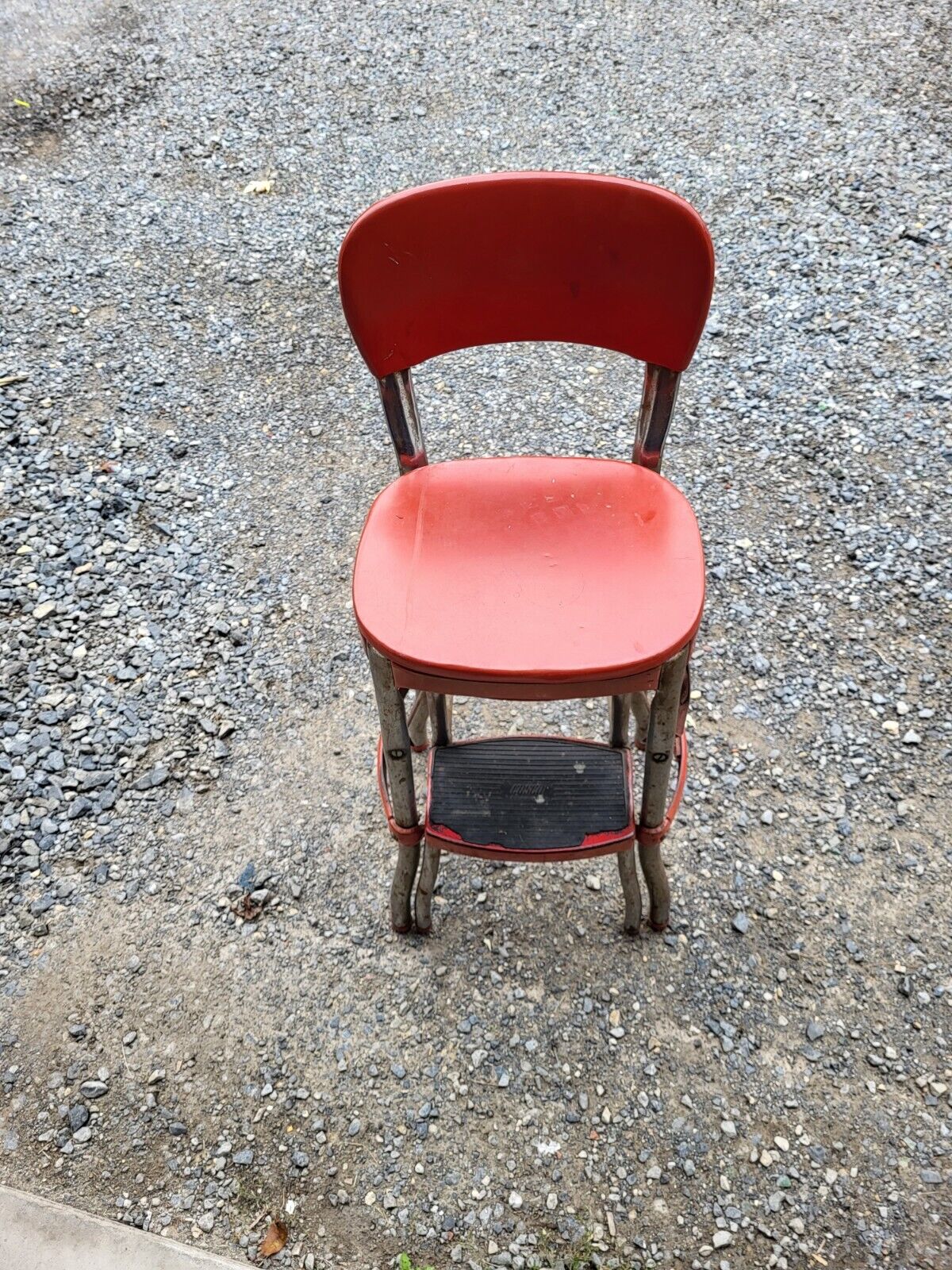 Vintage Cosco Step Stool Chair Red in Color. Old Metal Stool Antique