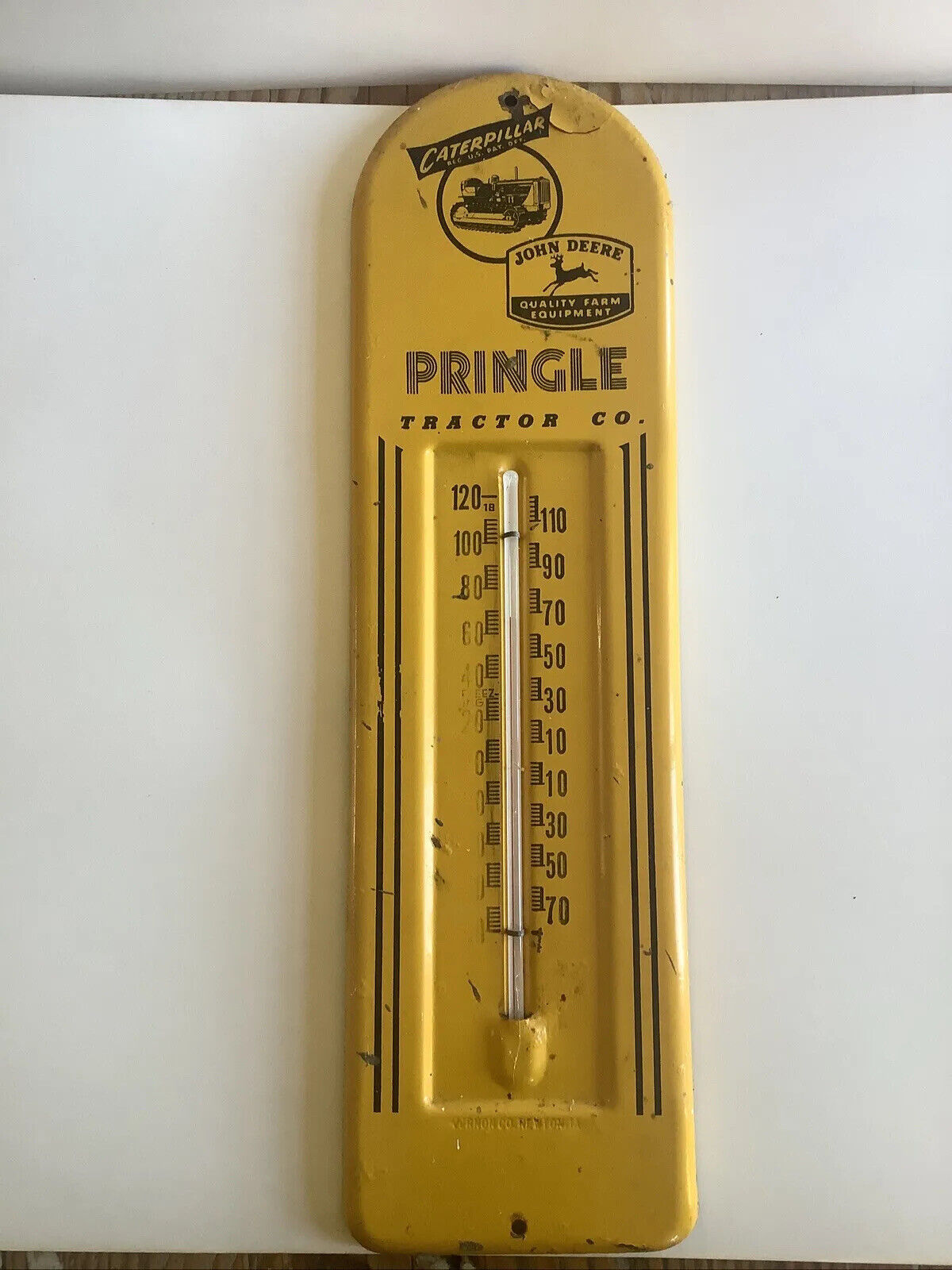 VINTAGE ADVERTISING TIN THERMOMETER JOHN DEERE CATERPILLAR PRINGLE