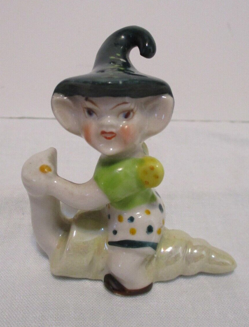 VINTAGE CERAMIC PIXIE ELF SALT SHAKER ELF ON A SNAIL MADE IN OCCUPIED ...