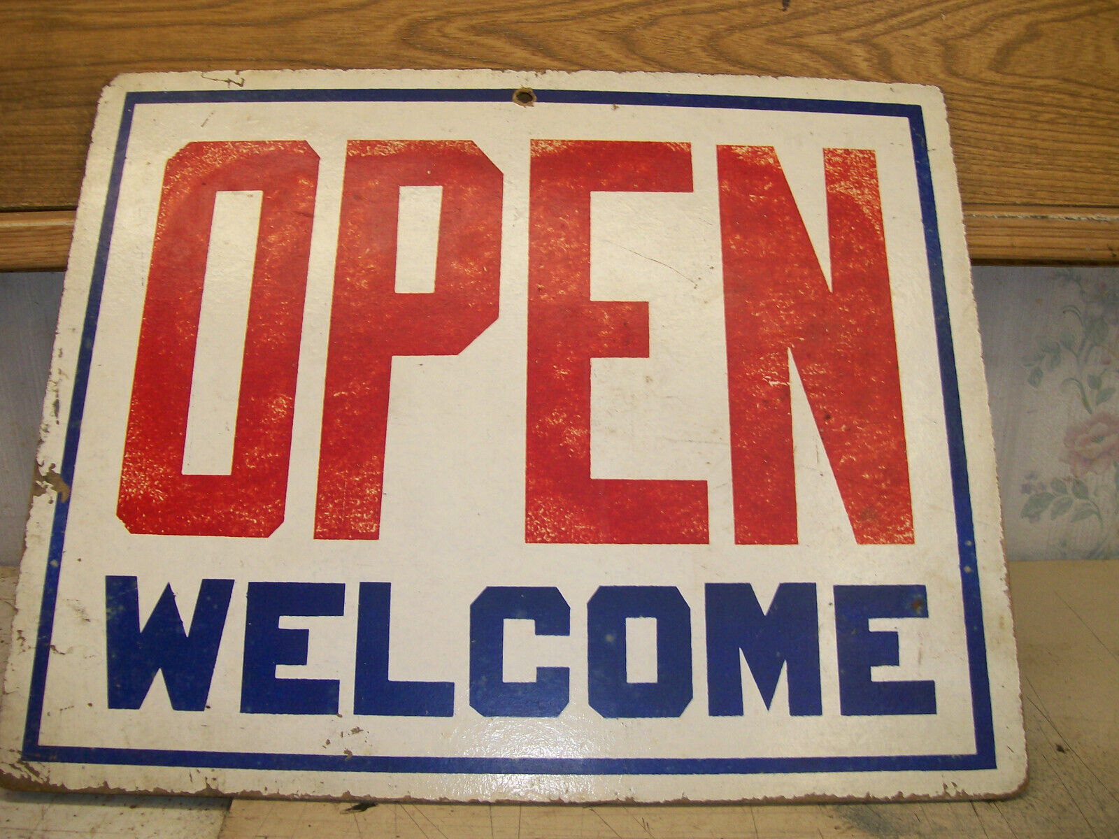 vintage gas station open and closed sign thin wooden 1960s Antique