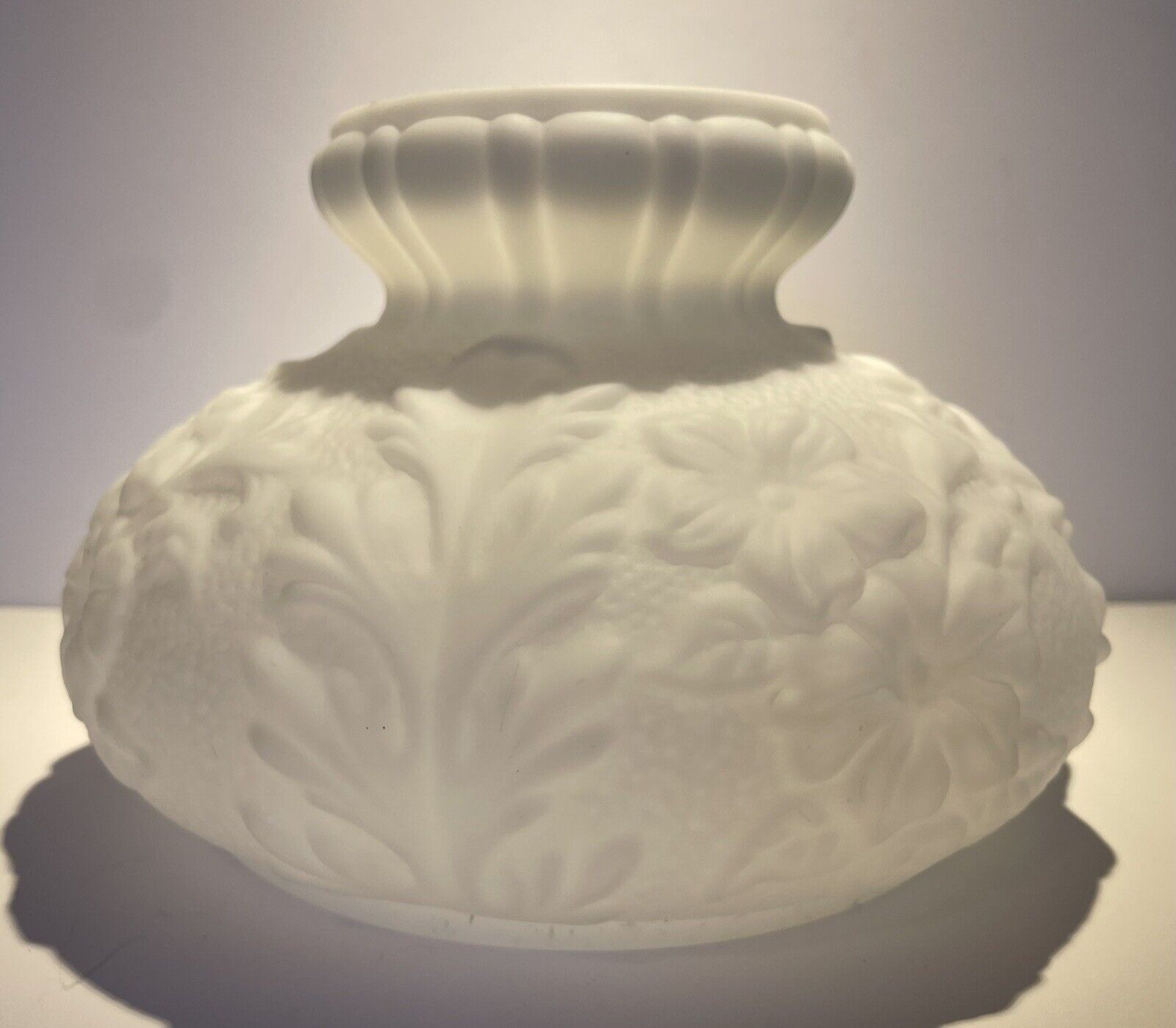 Vintage Floral Lamp Shade White Milk Glass Diffuser Torchiere 8.5”Wide