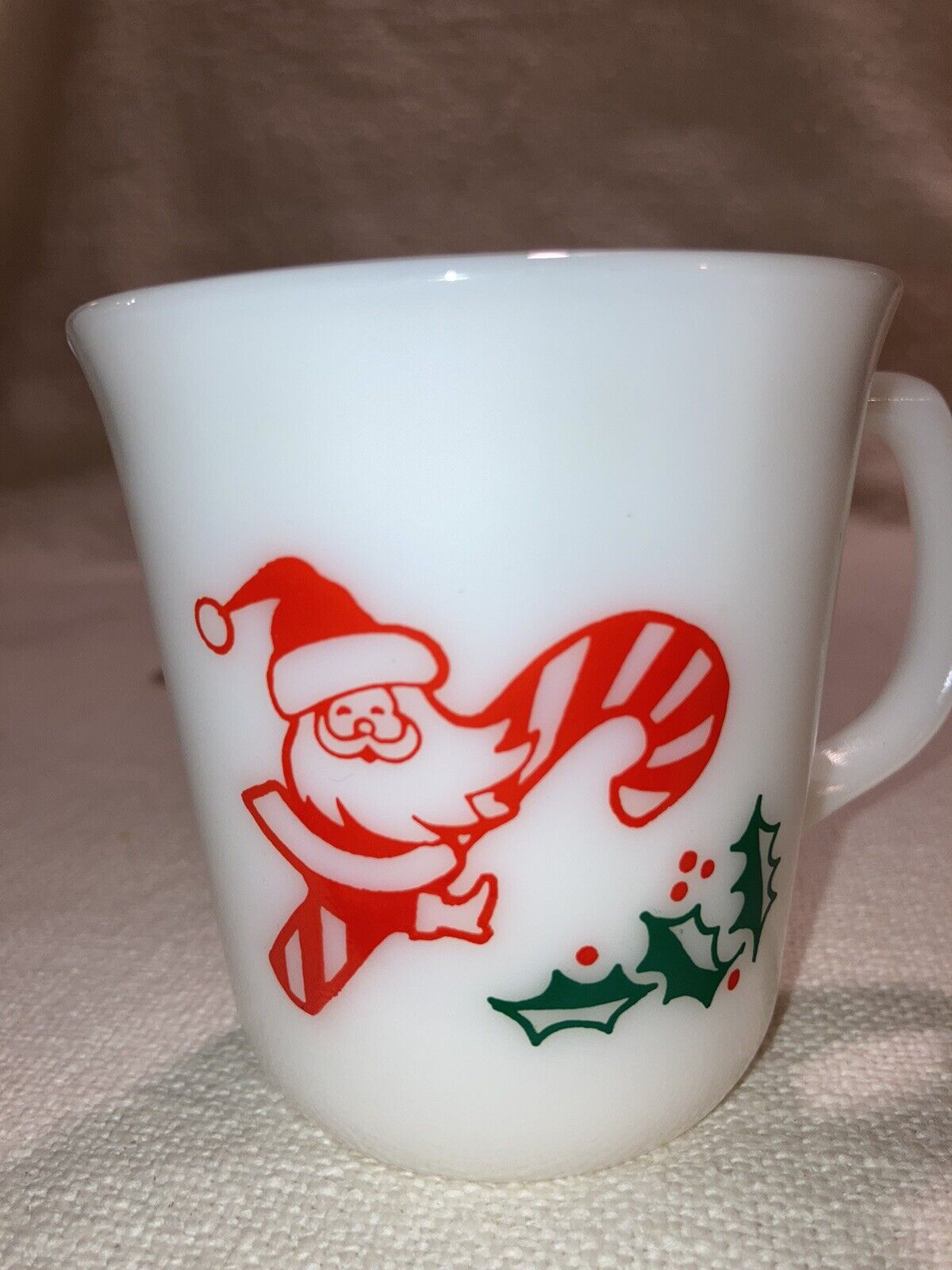 VINTAGE PYREX CHRISTMAS SEASONS GREETINGS Milk Cookies MUG SANTA CANDY