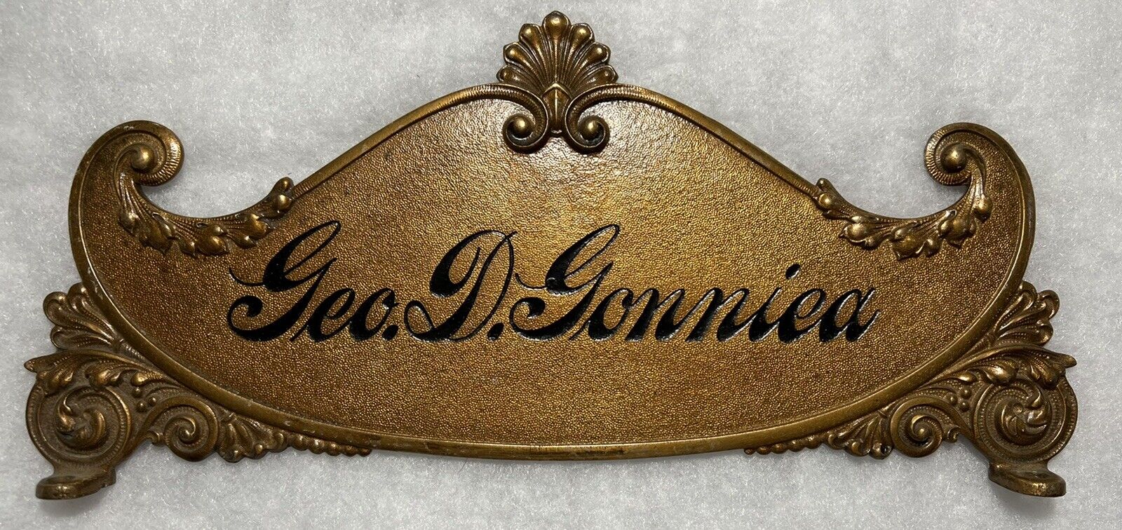 ORIGINAL Brass National Cash Register Top Sign Name Plate Geo. D