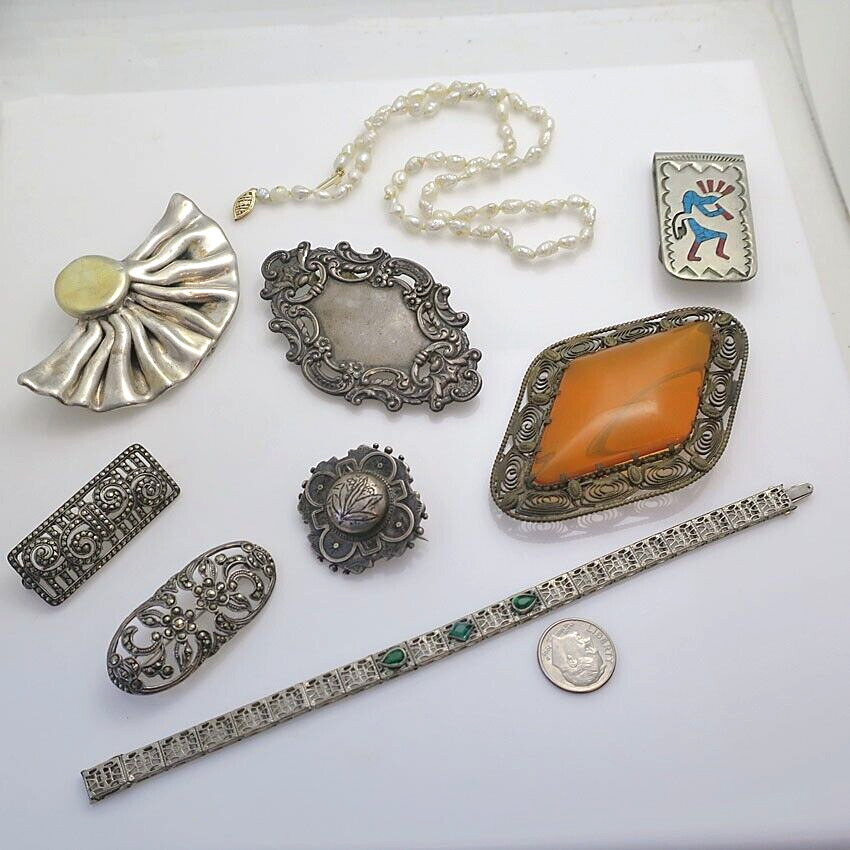 Vintage Antique Jewelry Lot Sterling Silver Mexican Indian Art Deco ...