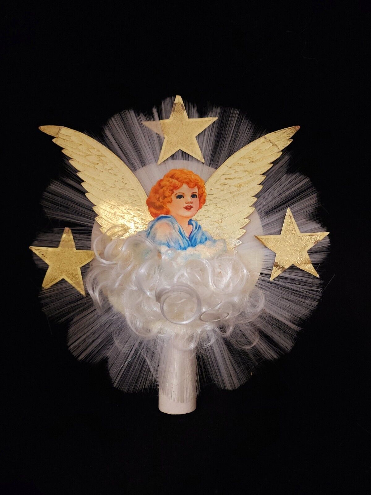 Vintage National Tinsel co. Spun Glass angel tree topper 1940s1950s