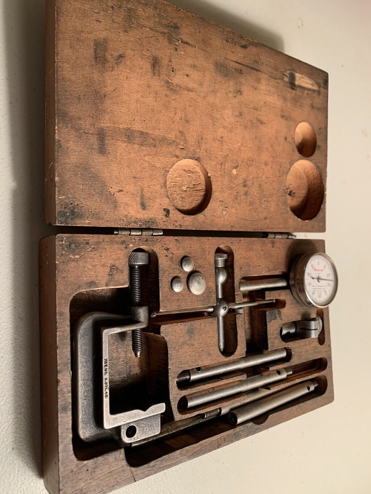 Antique Starrett Dial Test Indicator no. 196 Machinist Tool w/Wood Box