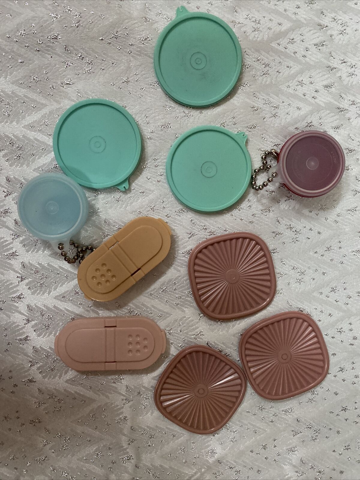 Vintage Tupperware Keychains Miniature Removable Lids Lot of 10