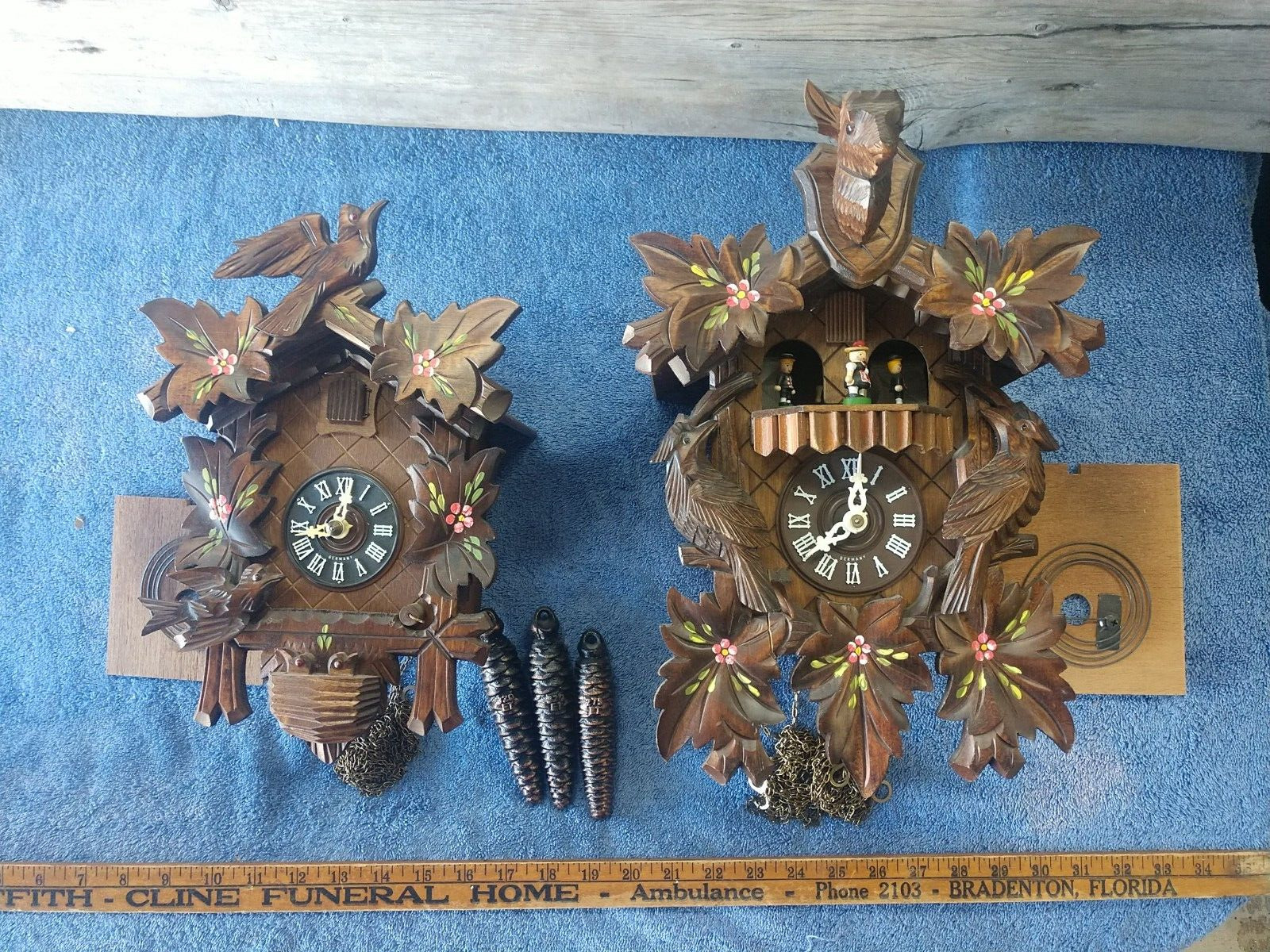 2 Vintage German Cuckoo Clocks Regula Mapsa Swiss Edelweiss. Parts or