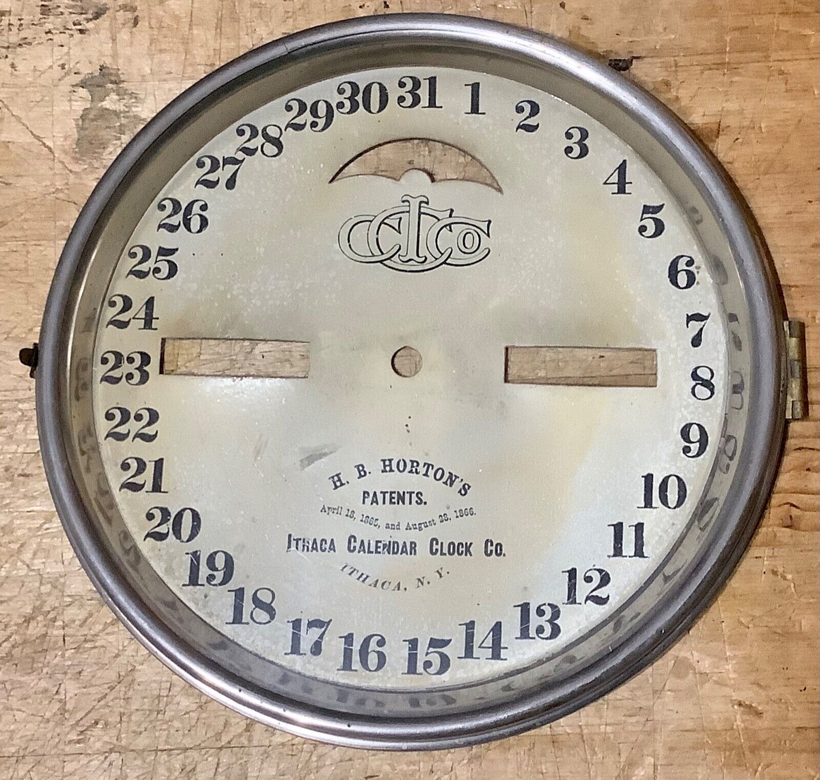 Ithaca Calendar Clock Co. Lower Calendar Clock Dial with Bezel Glass