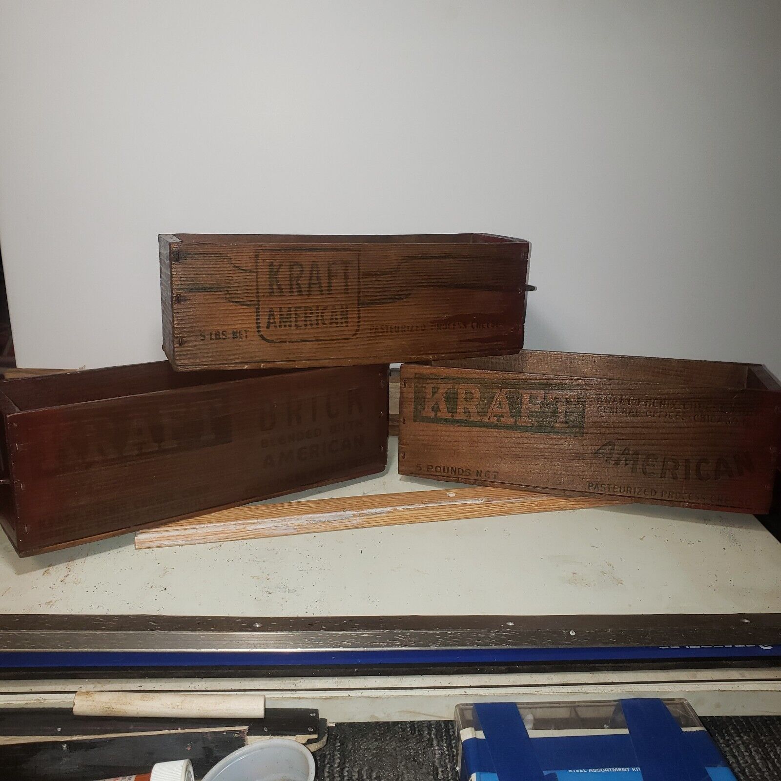 Antique Kraft American Cheese 5lb Wood Boxs patina and early farm art