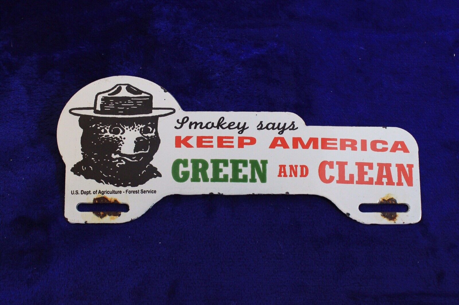 Smokey Keep America Green and Clean License Plate Topper Accessory Badge Si Antique Price