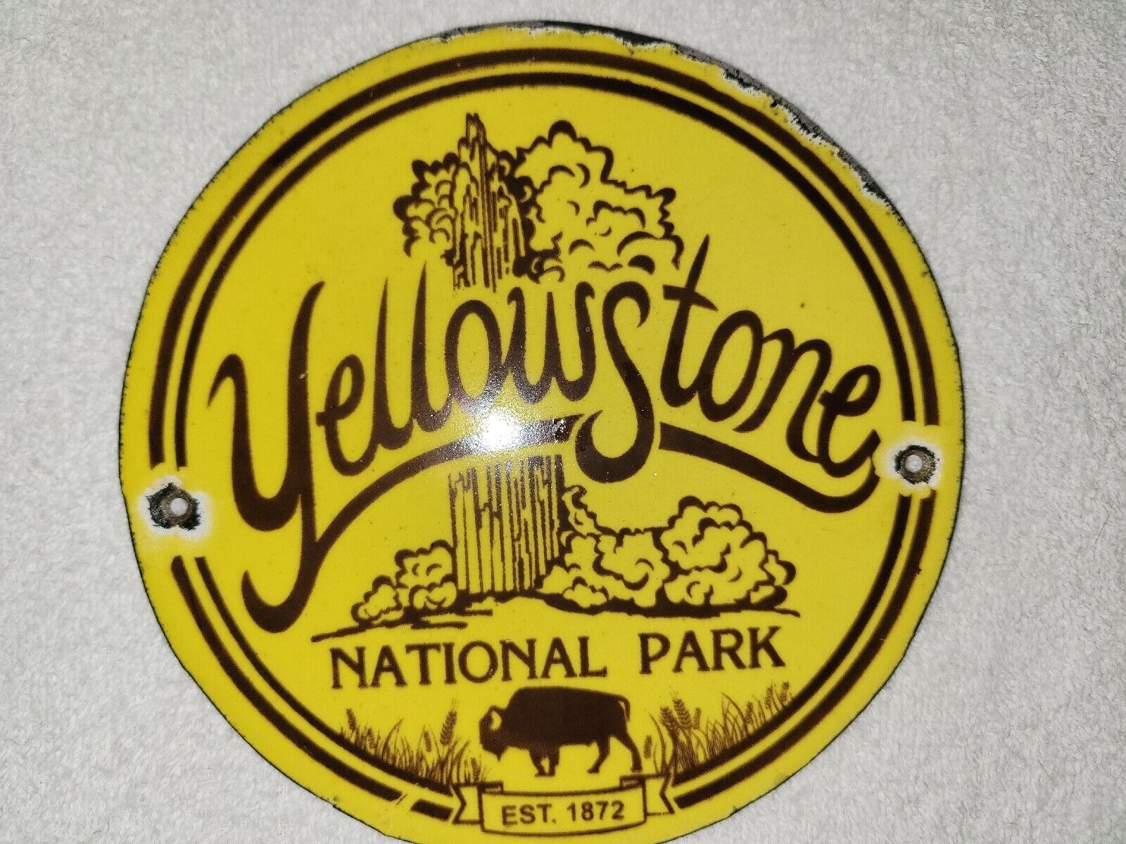 VINTAGE YELLOWSTONE PORCELAIN SIGN NATIONAL PARK SERVICE EST. 1872 RV