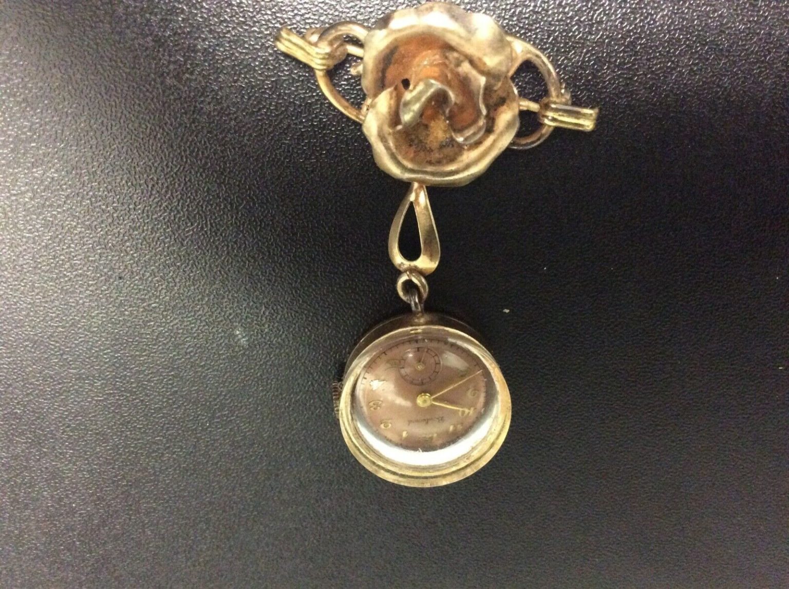 Antique Victorian Boulevard gold ladies lapel watch pin brooch with